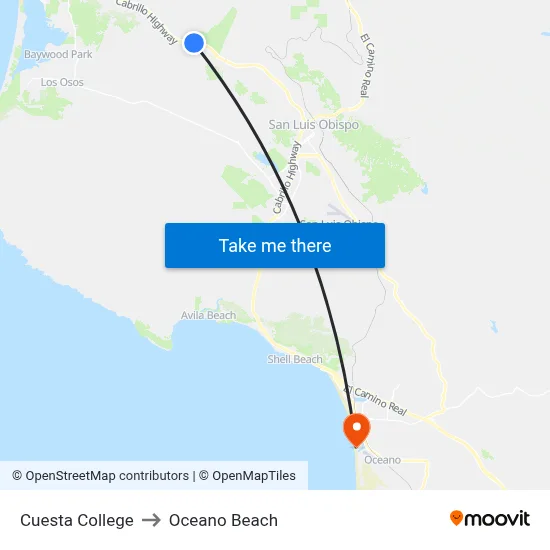 Cuesta College to Oceano Beach map