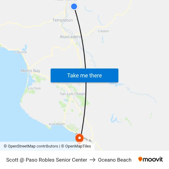 Scott @ Paso Robles Senior Center to Oceano Beach map