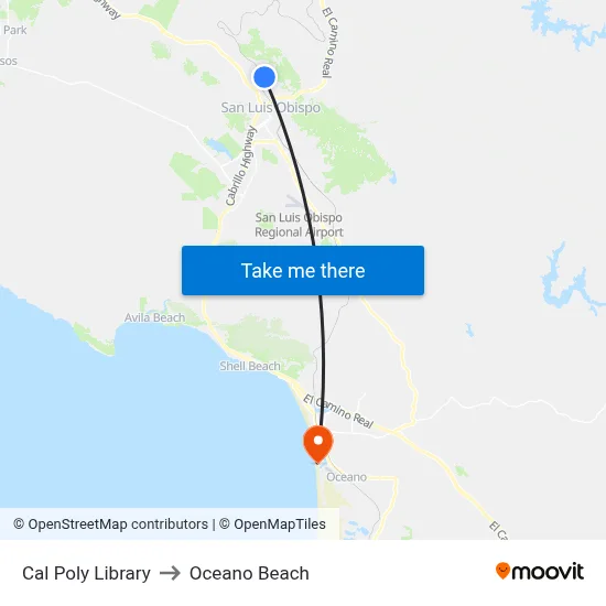Cal Poly Library to Oceano Beach map