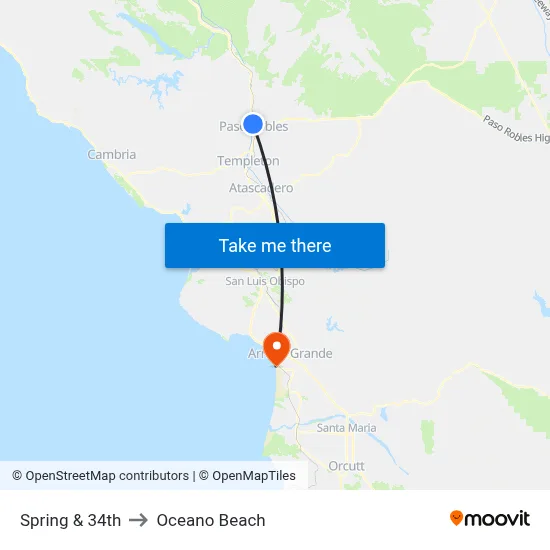 Spring & 34th to Oceano Beach map