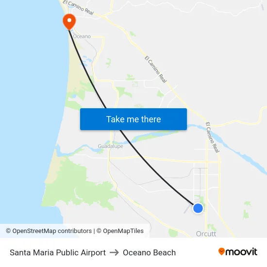 Santa Maria Public Airport to Oceano Beach map