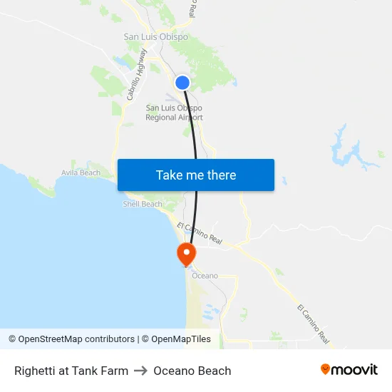 Righetti at Tank Farm to Oceano Beach map