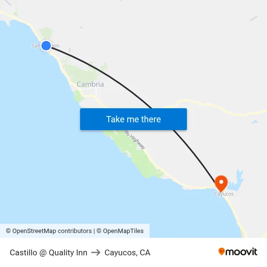 Castillo @ Quality Inn to Cayucos, CA map