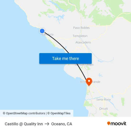 Castillo @ Quality Inn to Oceano, CA map