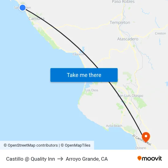Castillo @ Quality Inn to Arroyo Grande, CA map
