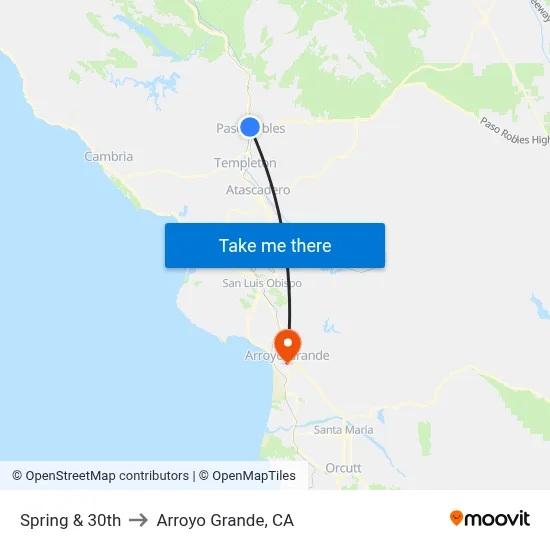 Spring & 30th to Arroyo Grande, CA map