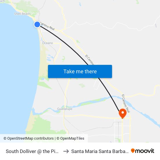 South Dolliver @ the Pismo Coast Village to Santa Maria Santa Barbara County CA USA map