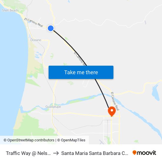 Traffic Way @ Nelson Street to Santa Maria Santa Barbara County CA USA map