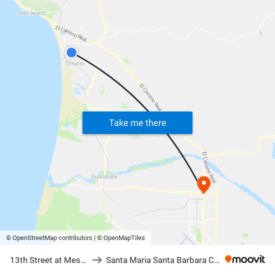 13th Street at Messina Court to Santa Maria Santa Barbara County CA USA map