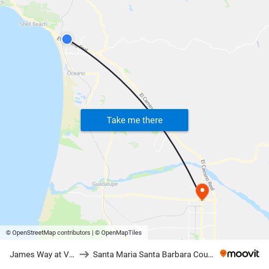 James Way at Ventana to Santa Maria Santa Barbara County CA USA map