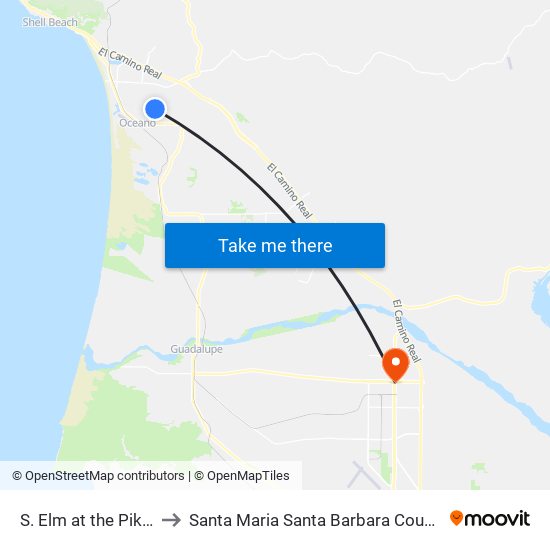 S. Elm at the Pike (Nb) to Santa Maria Santa Barbara County CA USA map