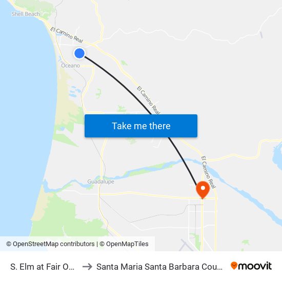 S. Elm at Fair Oak (Sb) to Santa Maria Santa Barbara County CA USA map