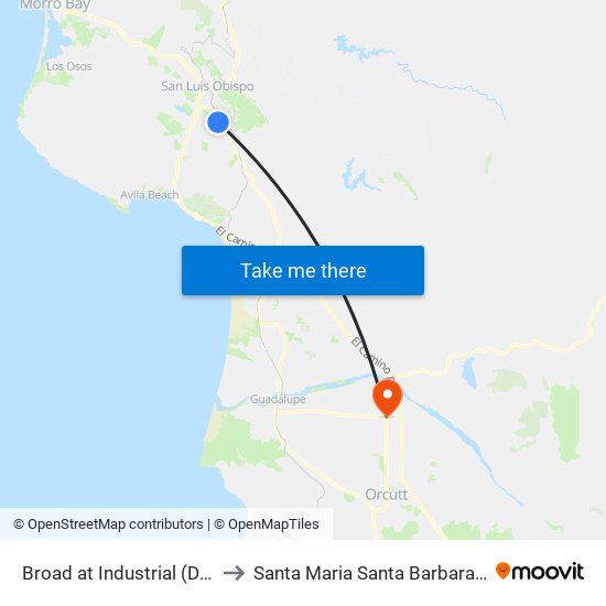 Broad at Industrial (Damon-Garcia) to Santa Maria Santa Barbara County CA USA map