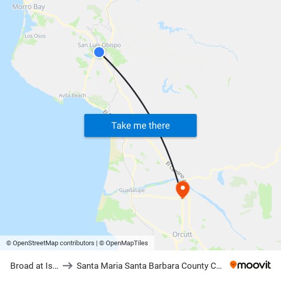 Broad at Islay to Santa Maria Santa Barbara County CA USA map