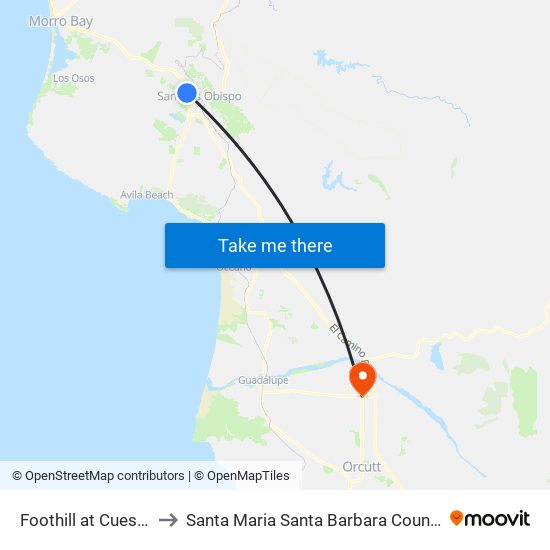 Foothill at Cuesta (W) to Santa Maria Santa Barbara County CA USA map