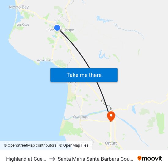 Highland at Cuesta (E) to Santa Maria Santa Barbara County CA USA map