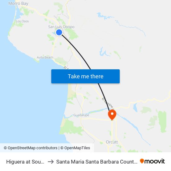 Higuera at South (N) to Santa Maria Santa Barbara County CA USA map