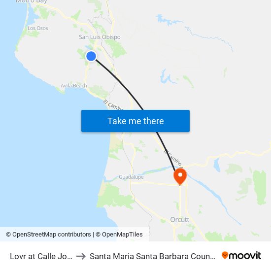 Lovr at Calle Joaquin to Santa Maria Santa Barbara County CA USA map