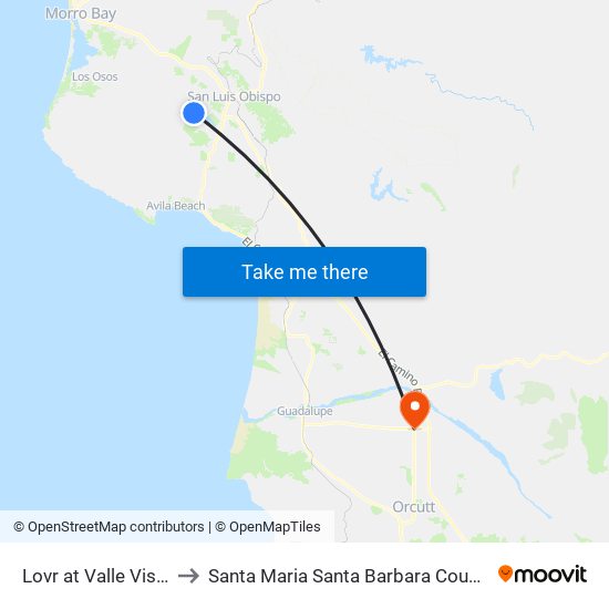 Lovr at Valle Vista (W) to Santa Maria Santa Barbara County CA USA map