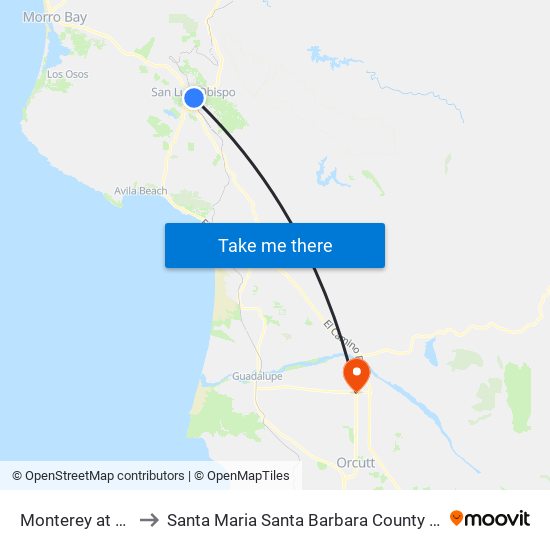 Monterey at Toro to Santa Maria Santa Barbara County CA USA map