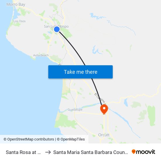 Santa Rosa at Pismo to Santa Maria Santa Barbara County CA USA map