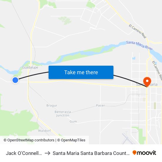 Jack O'Connell Park to Santa Maria Santa Barbara County CA USA map