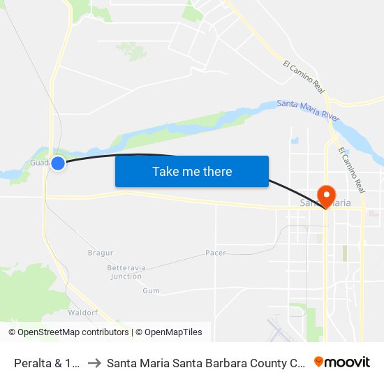 Peralta & 11th to Santa Maria Santa Barbara County CA USA map