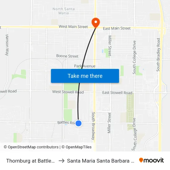 Thornburg at Battles (Inbound) to Santa Maria Santa Barbara County CA USA map