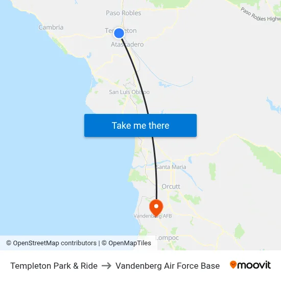Templeton Park & Ride to Vandenberg Air Force Base map