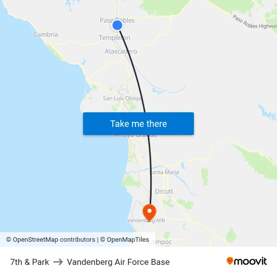 7th & Park to Vandenberg Air Force Base map