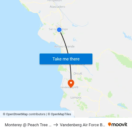 Monterey @ Peach Tree Inn to Vandenberg Air Force Base map