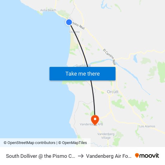 South Dolliver @ the Pismo Coast Village to Vandenberg Air Force Base map