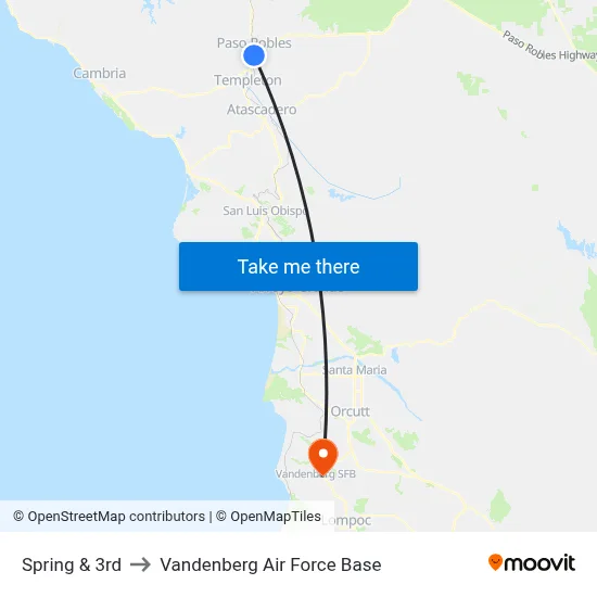 Spring & 3rd to Vandenberg Air Force Base map