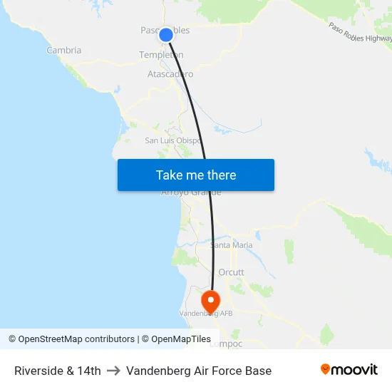 Riverside & 14th to Vandenberg Air Force Base map
