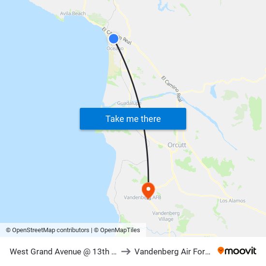 West Grand Avenue @ 13th Street Eb to Vandenberg Air Force Base map