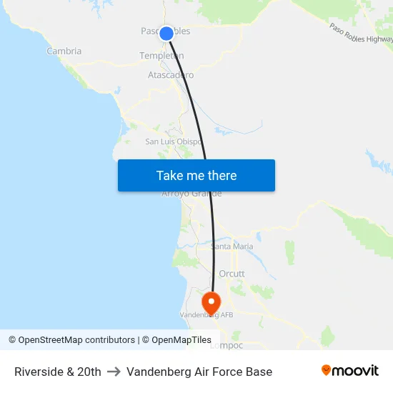 Riverside & 20th to Vandenberg Air Force Base map