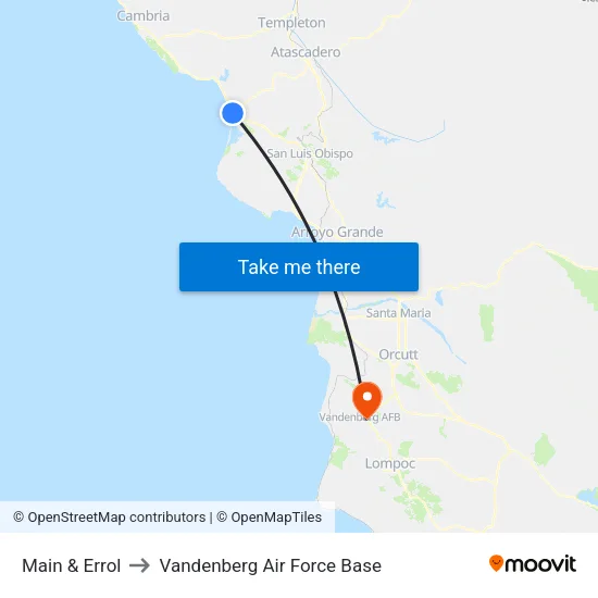 Main & Errol to Vandenberg Air Force Base map