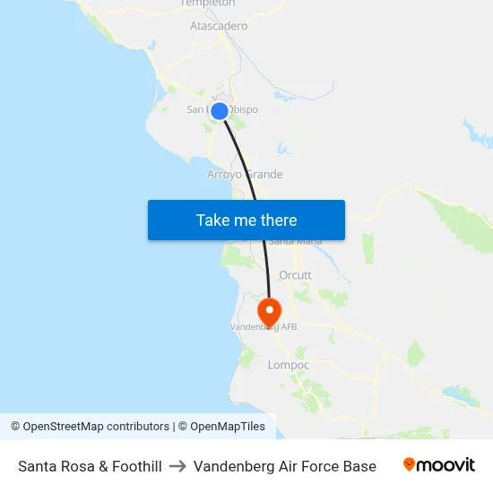 Santa Rosa & Foothill to Vandenberg Air Force Base map