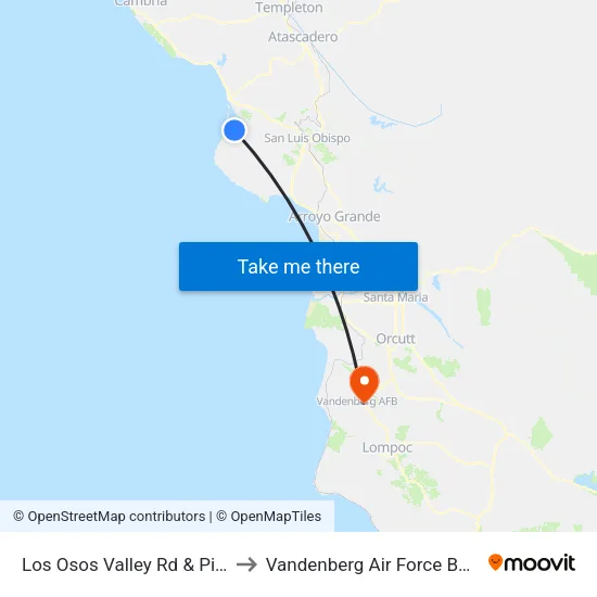 Los Osos Valley Rd & Pine to Vandenberg Air Force Base map