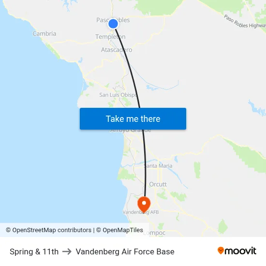 Spring & 11th to Vandenberg Air Force Base map
