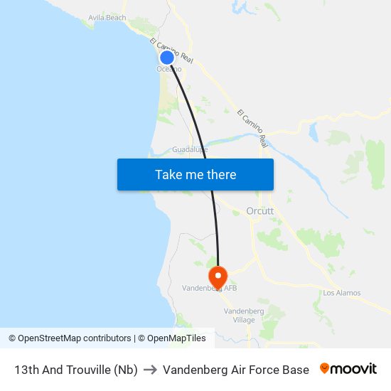 13th And Trouville (Nb) to Vandenberg Air Force Base map