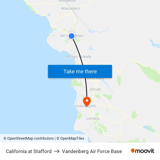 California at Stafford to Vandenberg Air Force Base map