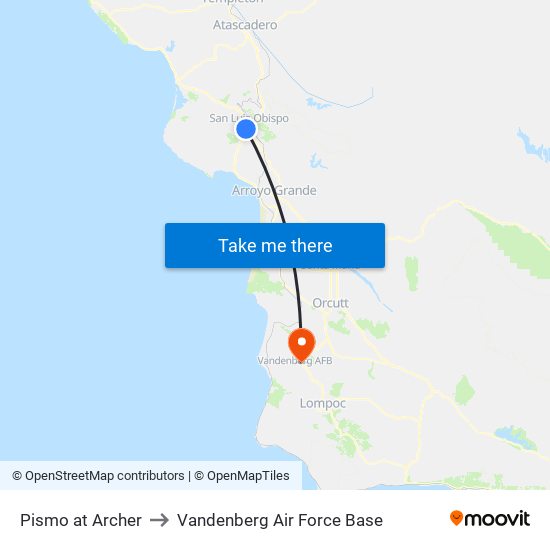 Pismo at Archer to Vandenberg Air Force Base map