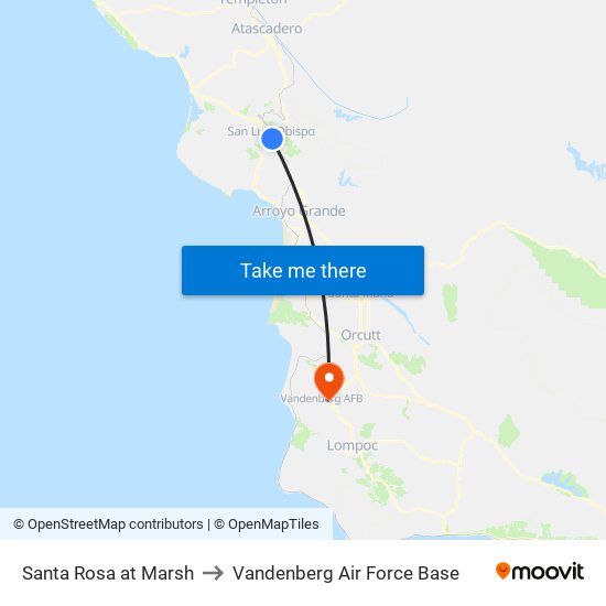 Santa Rosa at Marsh to Vandenberg Air Force Base map
