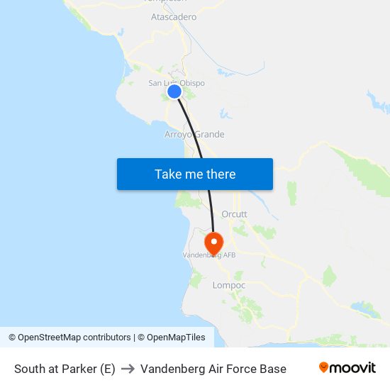 South at Parker (E) to Vandenberg Air Force Base map