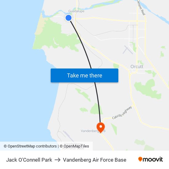 Jack O'Connell Park to Vandenberg Air Force Base map