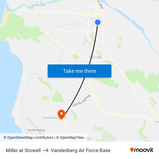 Miller at Stowell to Vandenberg Air Force Base map