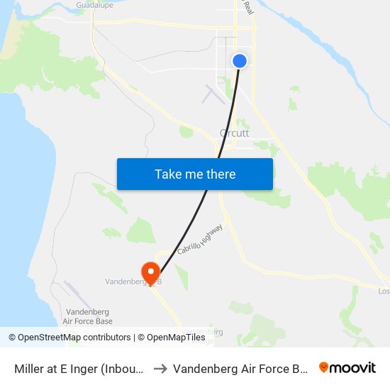 Miller at E Inger (Inbound) to Vandenberg Air Force Base map