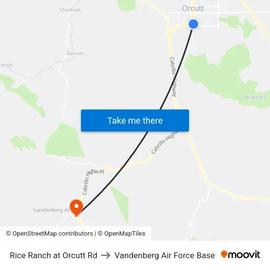 Rice Ranch at Orcutt Rd to Vandenberg Air Force Base map