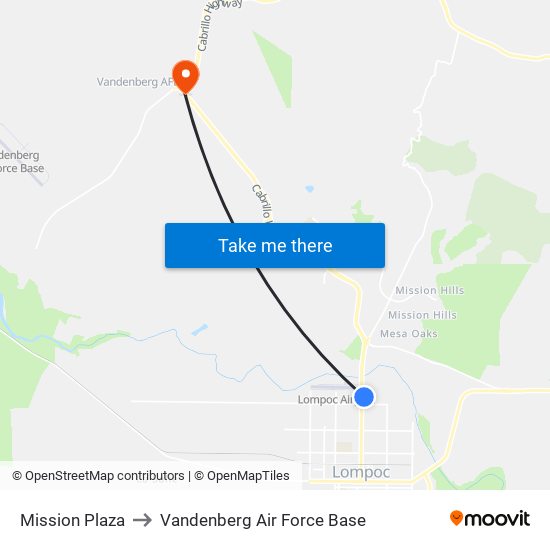 Mission Plaza to Vandenberg Air Force Base map